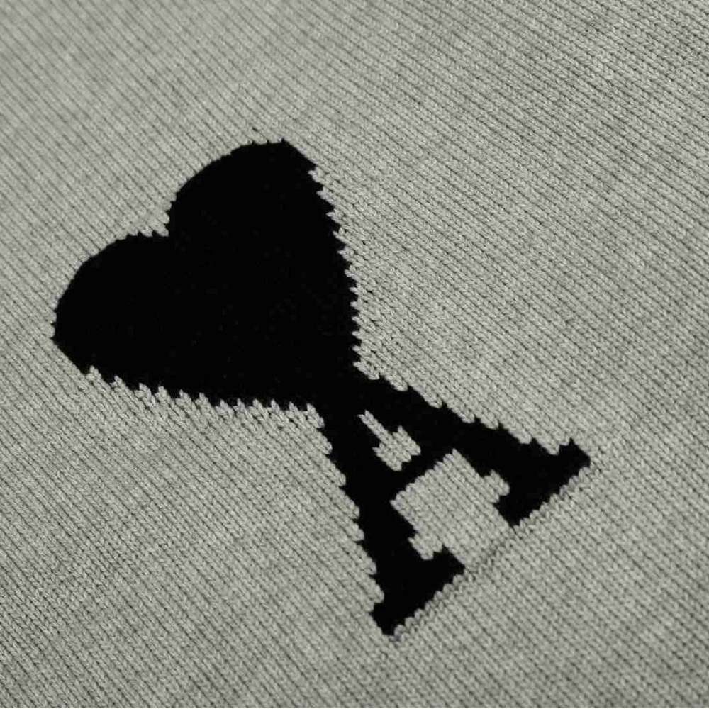 Ami Gray Crewneck Sweater with Black Heart Motif - Picture 5 of 8